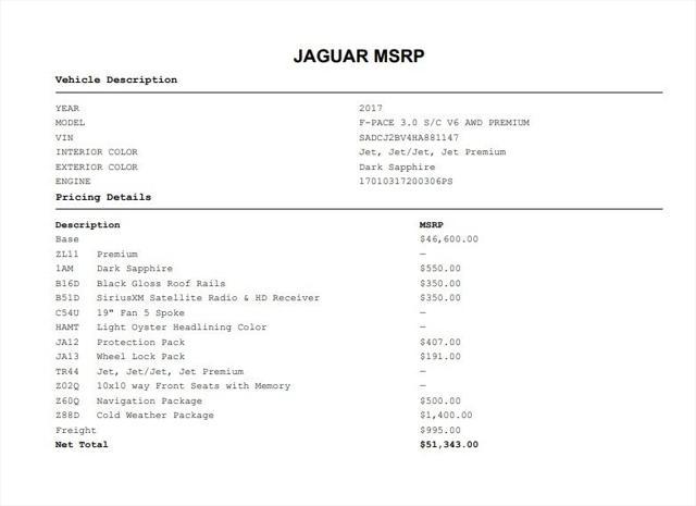 used 2017 Jaguar F-PACE car, priced at $15,695