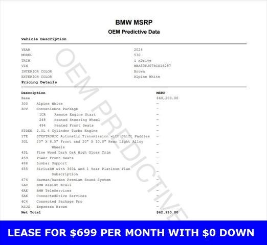 used 2024 BMW 530 car, priced at $55,595