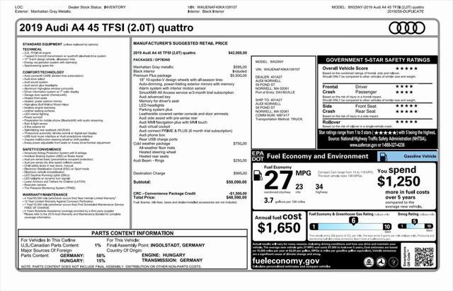 used 2019 Audi A4 car, priced at $22,695
