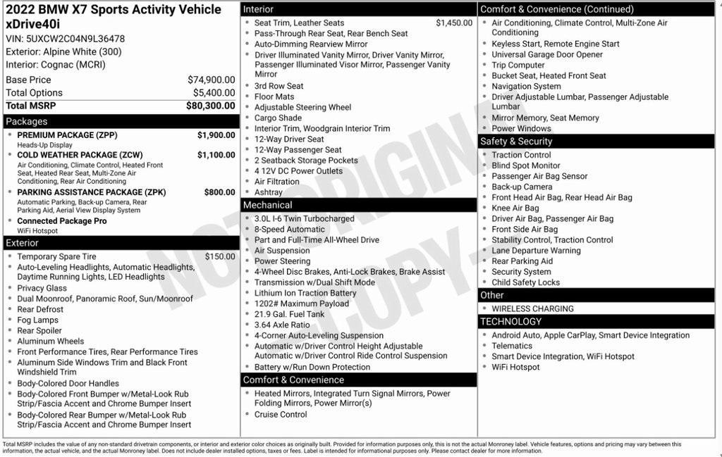 used 2022 BMW X7 car, priced at $53,795