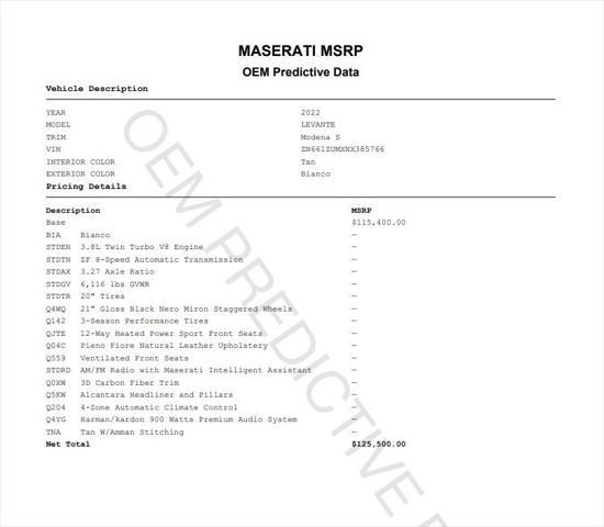used 2022 Maserati Levante car, priced at $66,195