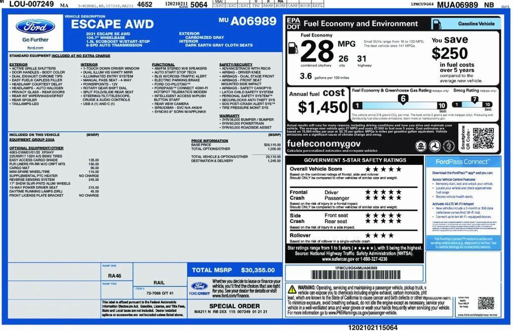 used 2021 Ford Escape car, priced at $19,395