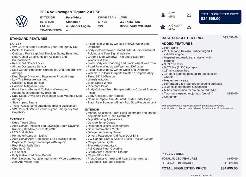 used 2024 Volkswagen Tiguan car, priced at $25,795