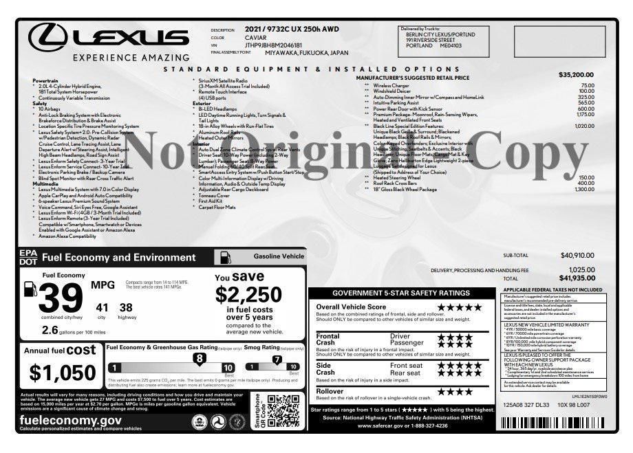 used 2021 Lexus UX 250h car, priced at $23,195