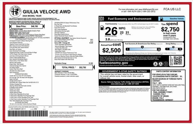 used 2024 Alfa Romeo Giulia car, priced at $48,295