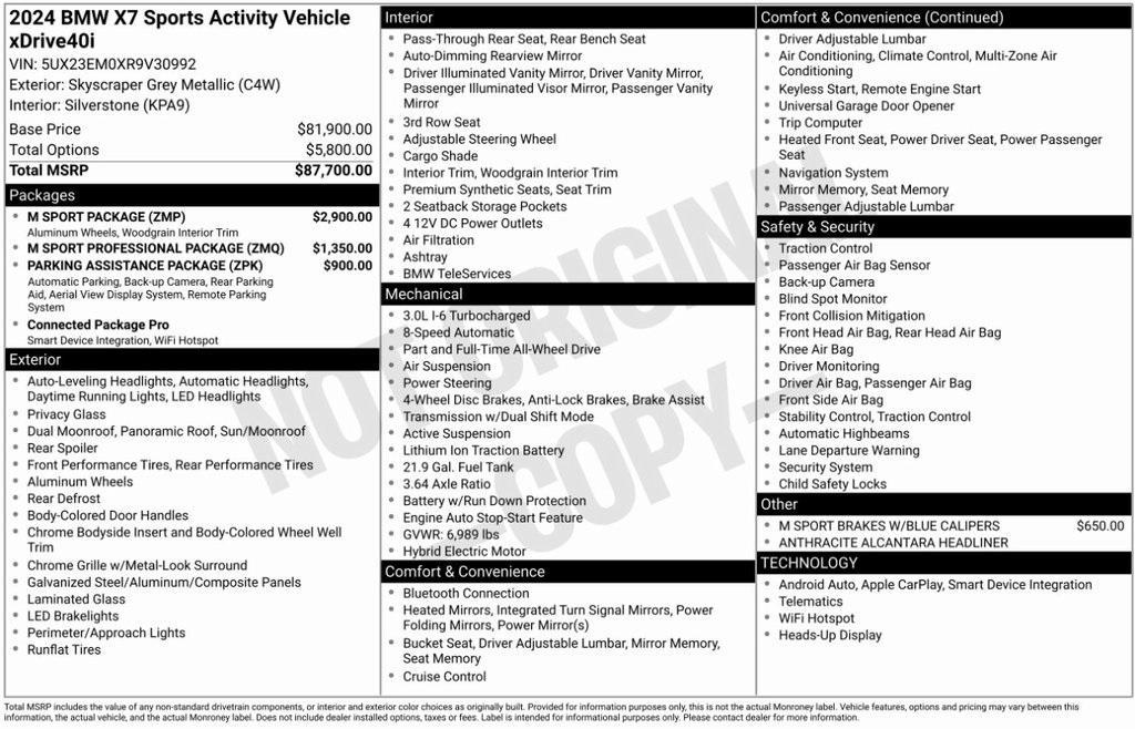 used 2024 BMW X7 car, priced at $70,395