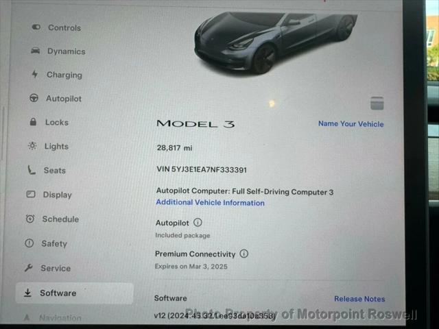 used 2022 Tesla Model 3 car, priced at $26,999