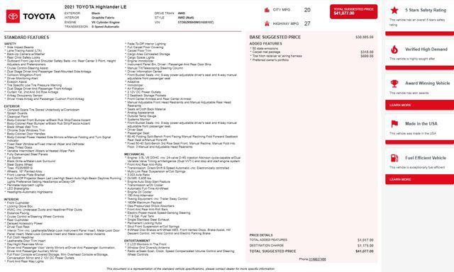 used 2021 Toyota Highlander car, priced at $31,584