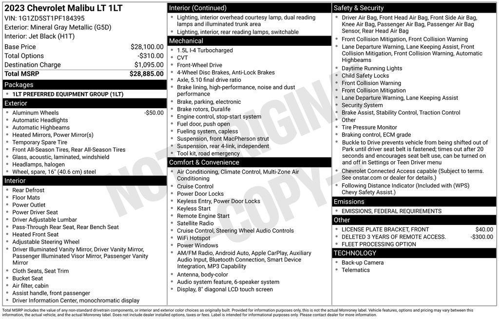 used 2023 Chevrolet Malibu car, priced at $16,500