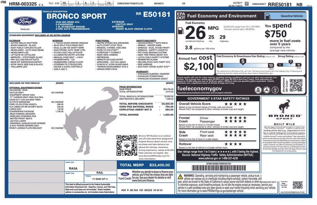 used 2024 Ford Bronco Sport car, priced at $24,000