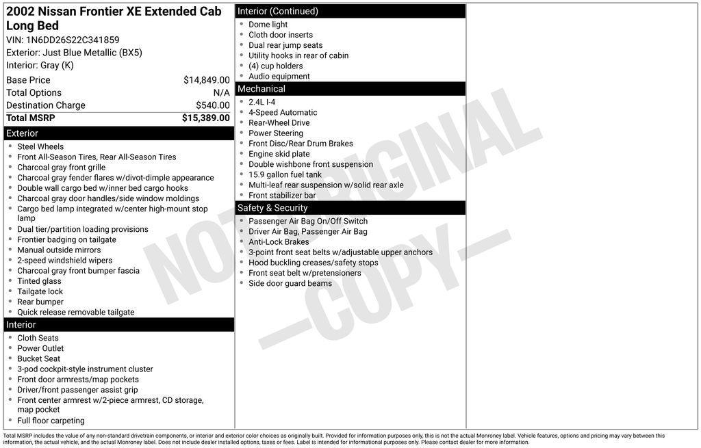 used 2002 Nissan Frontier car, priced at $9,000
