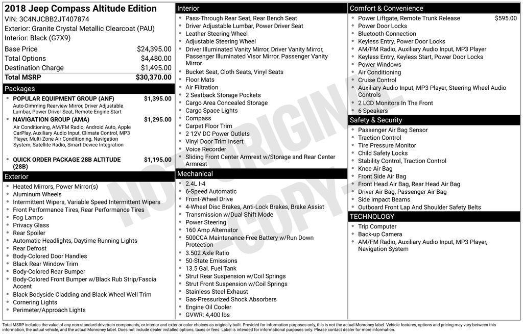 used 2018 Jeep Compass car, priced at $14,000