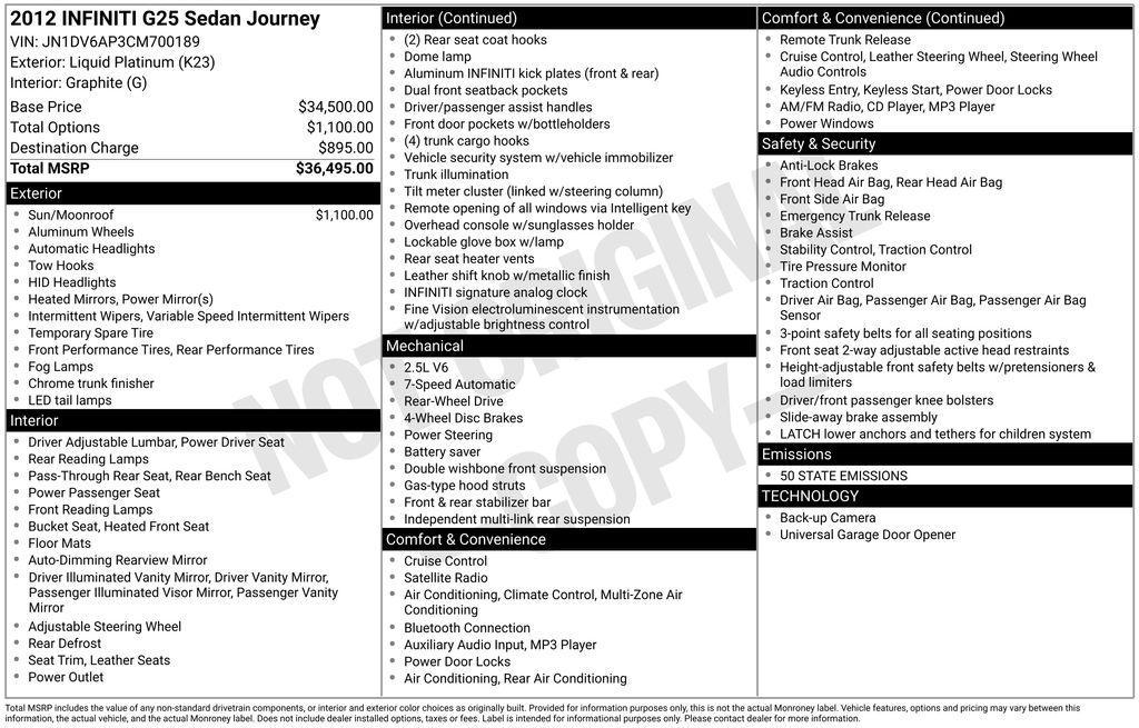 used 2012 INFINITI G25 car, priced at $12,000