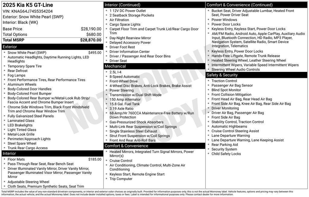 new 2025 Kia K5 car, priced at $28,825