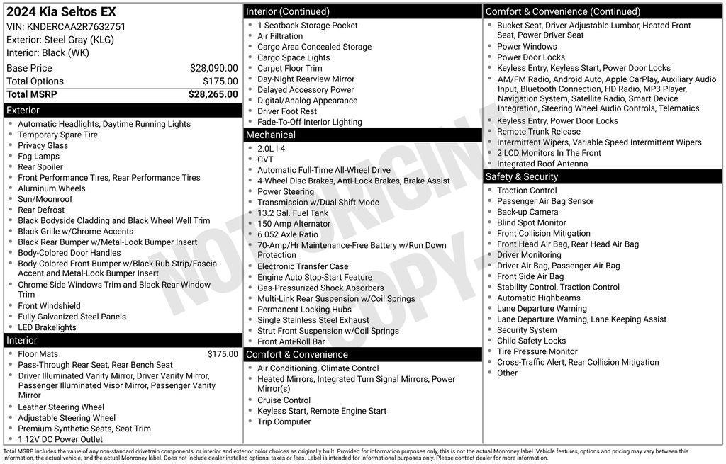 new 2024 Kia Seltos car, priced at $29,640