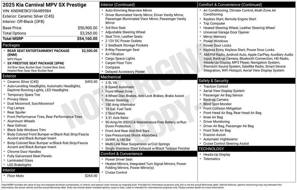new 2025 Kia Carnival car, priced at $54,255