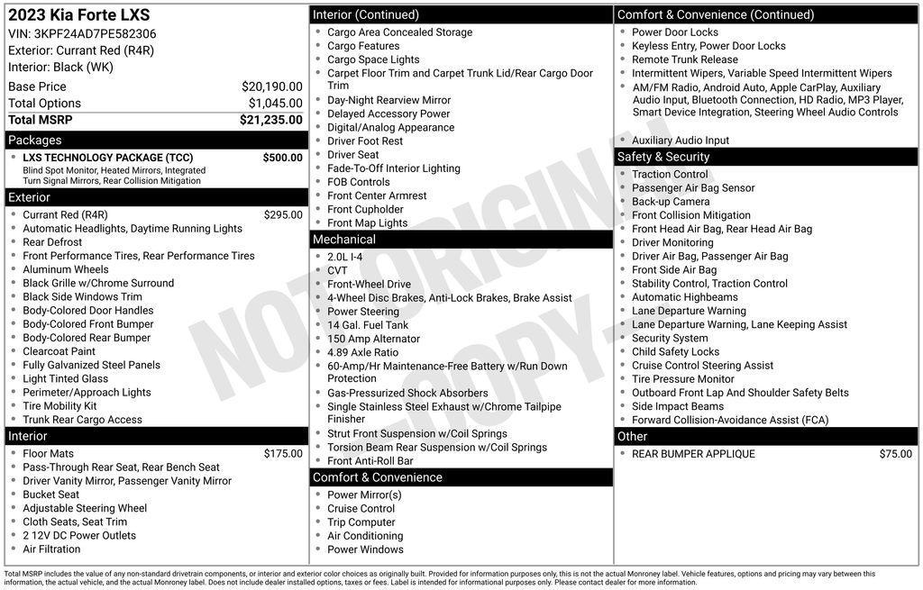 used 2023 Kia Forte car, priced at $18,995