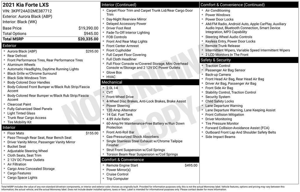 used 2021 Kia Forte car, priced at $15,287