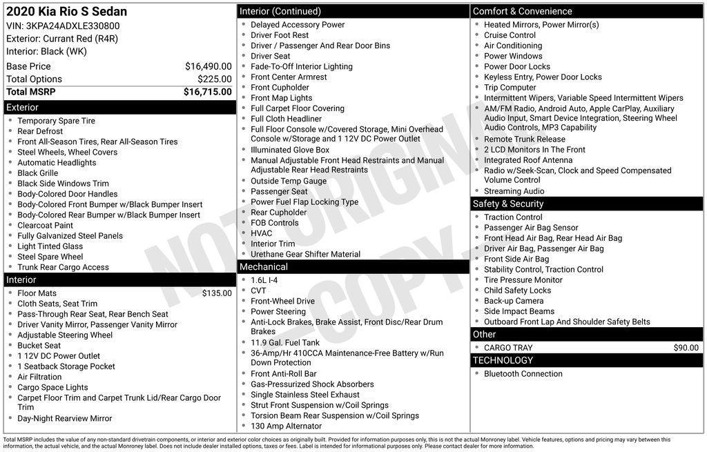 used 2020 Kia Rio car, priced at $14,500