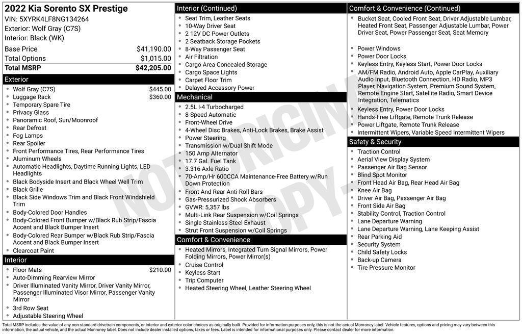 used 2022 Kia Sorento car, priced at $33,995