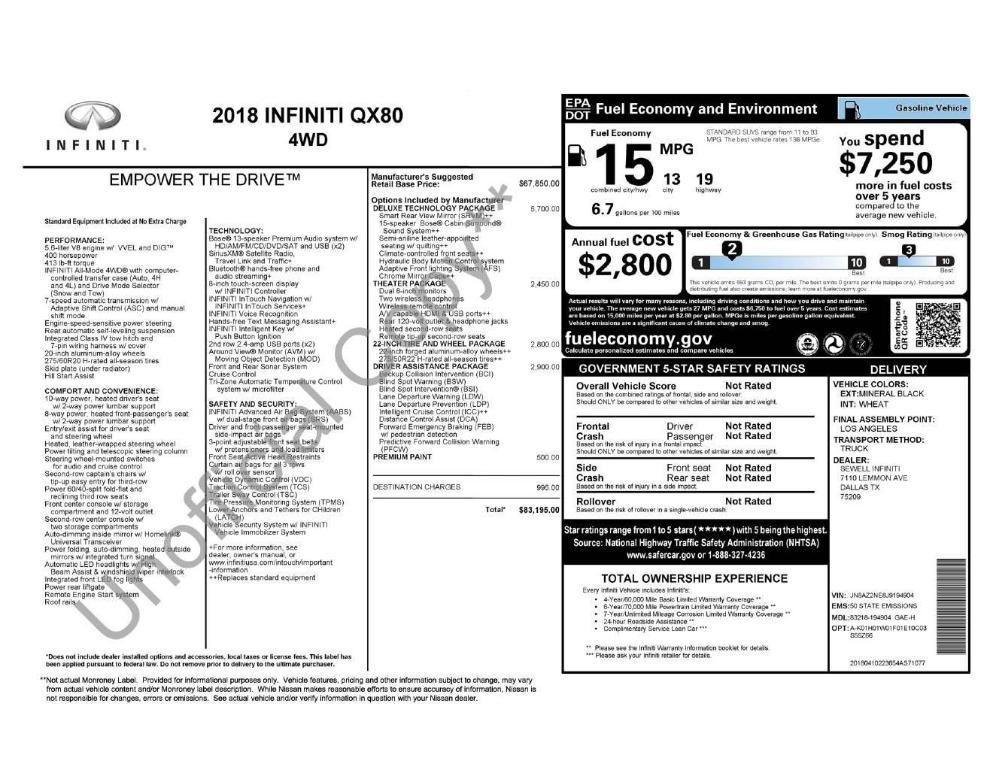 used 2018 INFINITI QX80 car, priced at $26,500