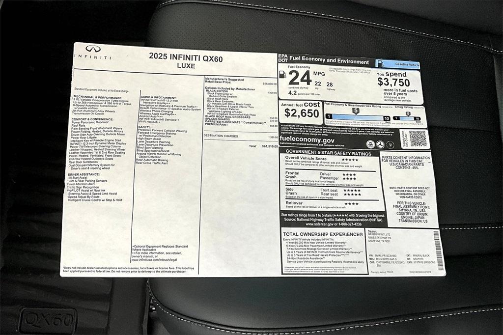 new 2025 INFINITI QX60 car, priced at $61,510