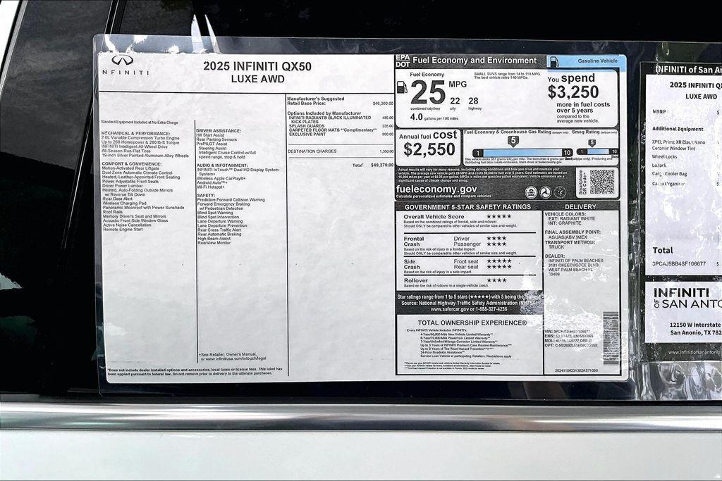 new 2025 INFINITI QX50 car, priced at $49,400