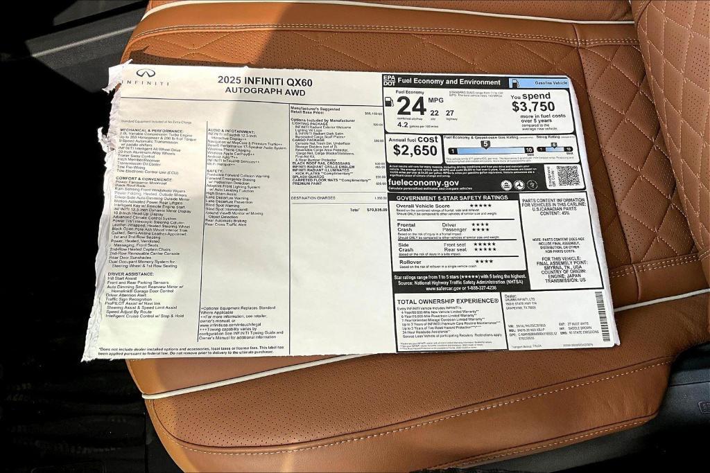 new 2025 INFINITI QX60 car, priced at $70,835