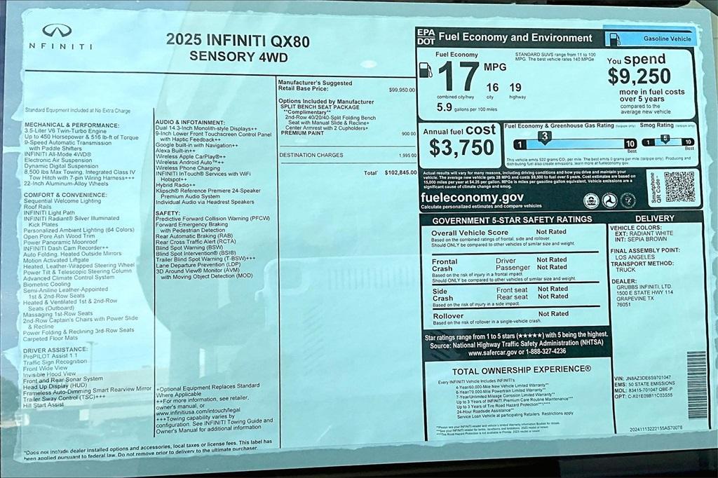 new 2025 INFINITI QX80 car, priced at $98,661