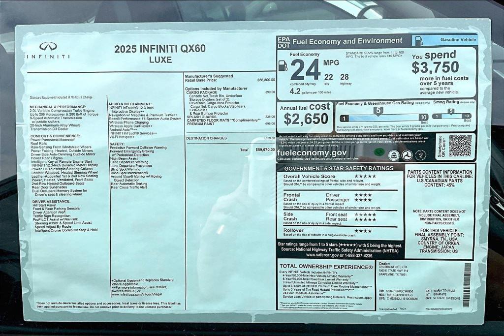 new 2025 INFINITI QX60 car, priced at $59,670