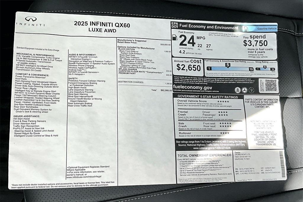 new 2025 INFINITI QX60 car, priced at $58,980