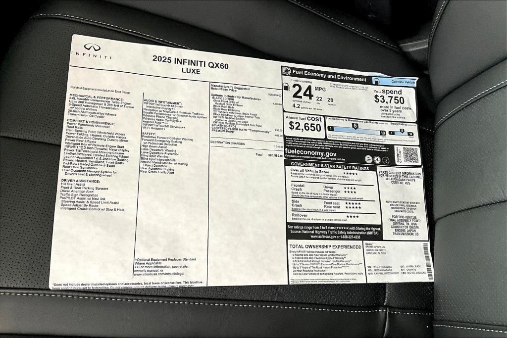 new 2025 INFINITI QX60 car, priced at $60,980
