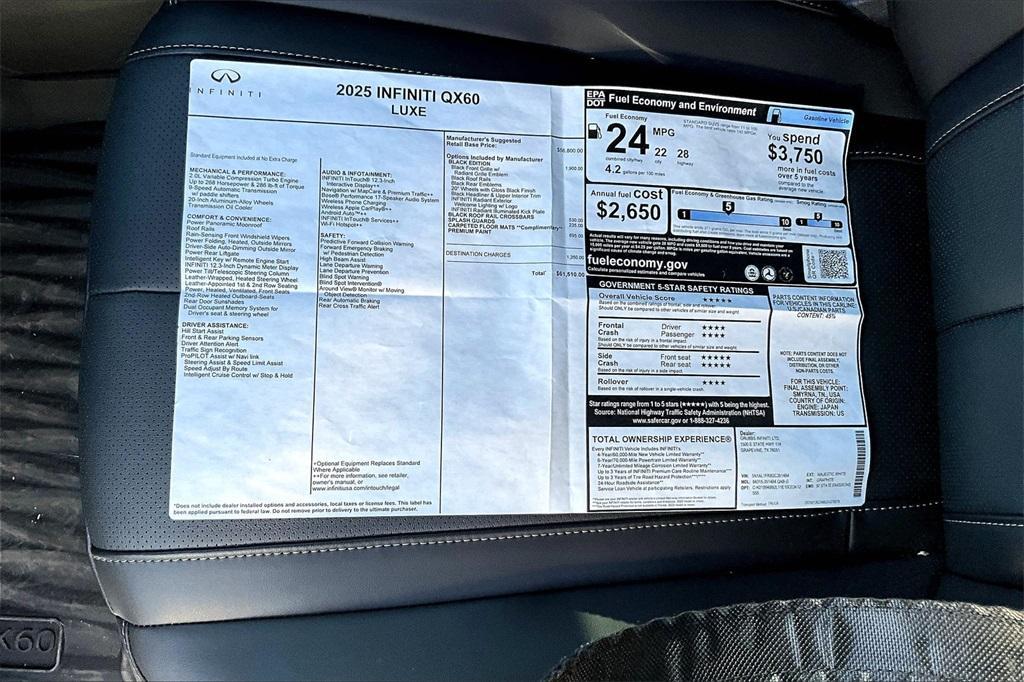 new 2025 INFINITI QX60 car, priced at $61,510