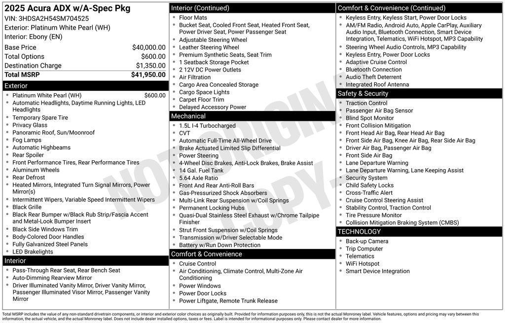 used 2025 Acura ADX car, priced at $36,071