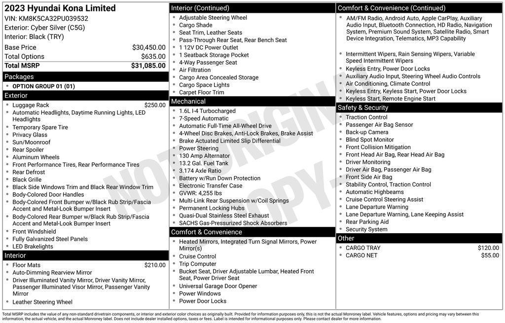 used 2023 Hyundai Kona car, priced at $22,479