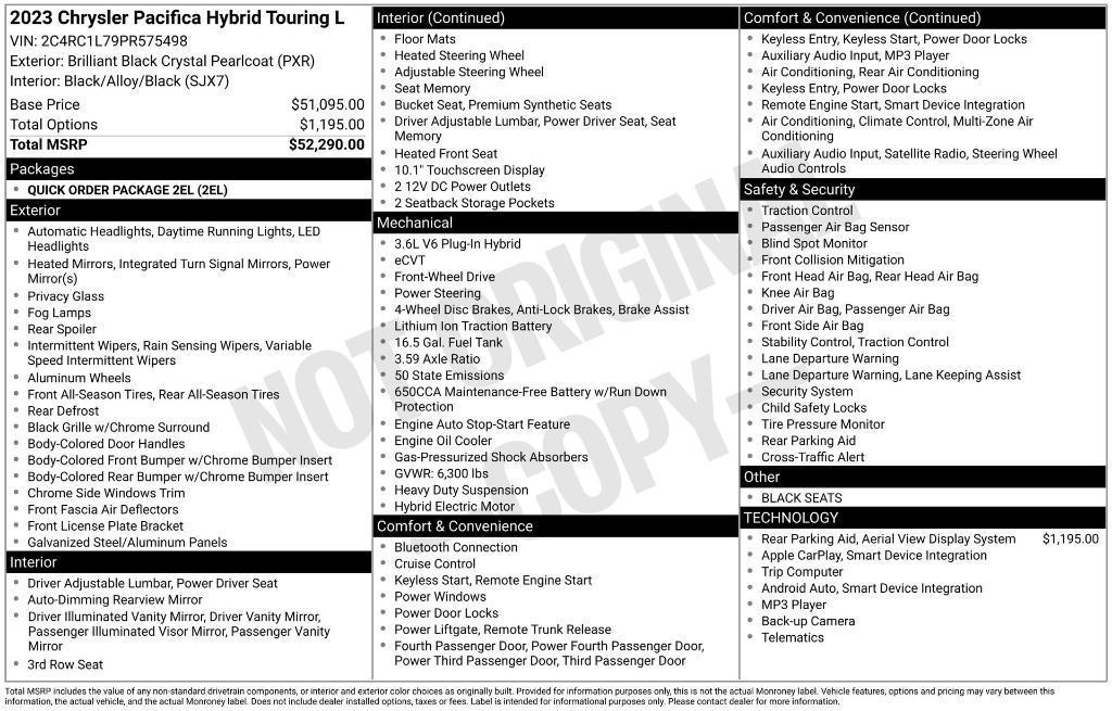 used 2023 Chrysler Pacifica Hybrid car, priced at $18,750