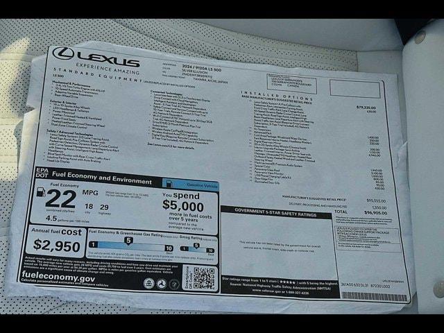 new 2024 Lexus LS 500 car, priced at $92,902