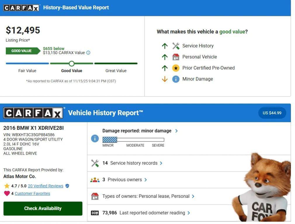 used 2016 BMW X1 car, priced at $12,495