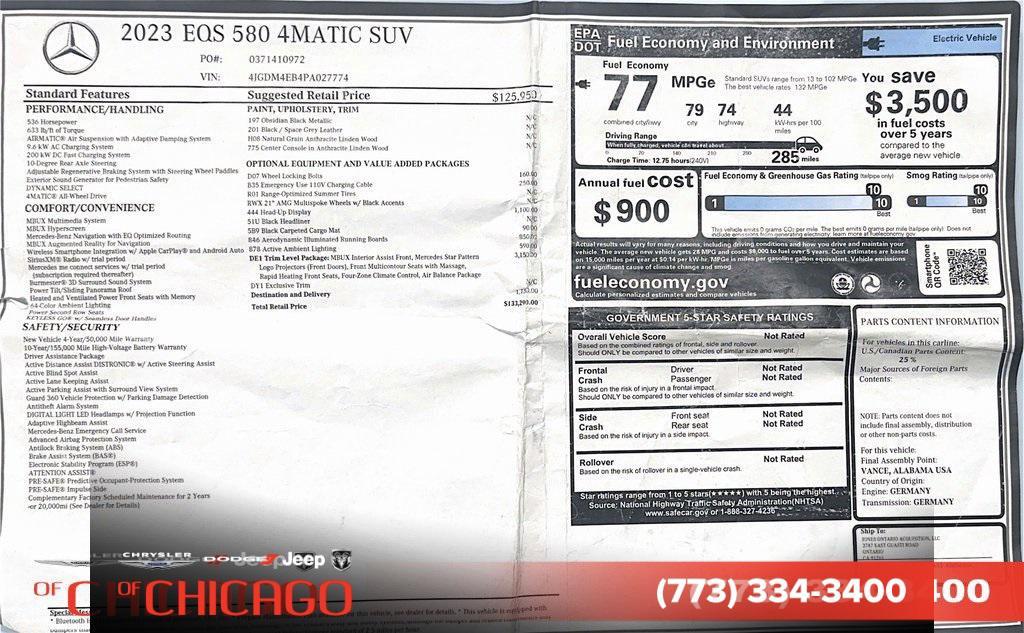 used 2023 Mercedes-Benz EQS 580 car, priced at $67,269