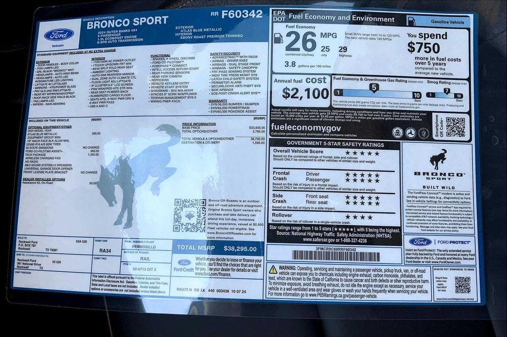 new 2024 Ford Bronco Sport car, priced at $33,518