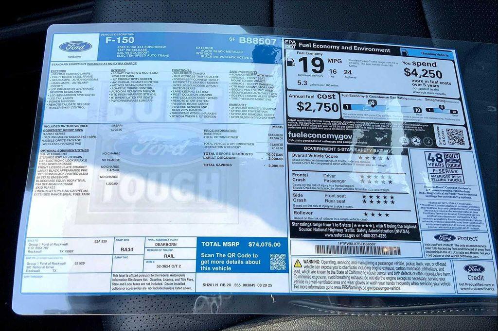 new 2025 Ford F-150 car, priced at $74,075