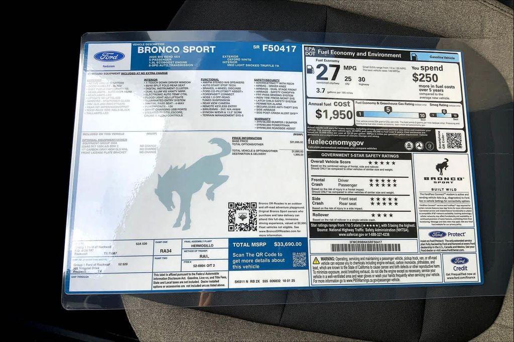 new 2025 Ford Bronco Sport car, priced at $33,690