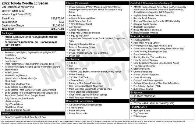 used 2022 Toyota Corolla car, priced at $20,995