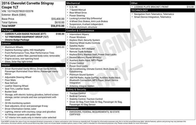 used 2016 Chevrolet Corvette car, priced at $42,995