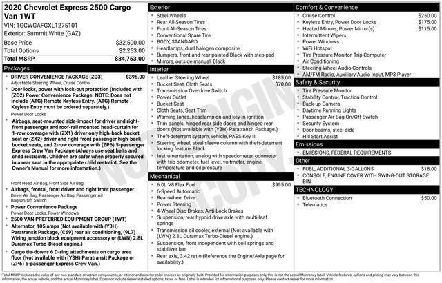 used 2020 Chevrolet Express 2500 car, priced at $17,995