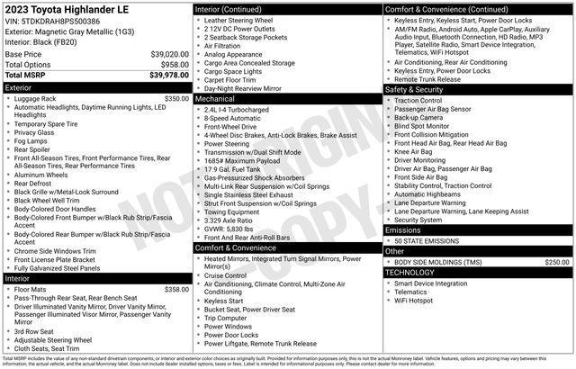 used 2023 Toyota Highlander car, priced at $34,995