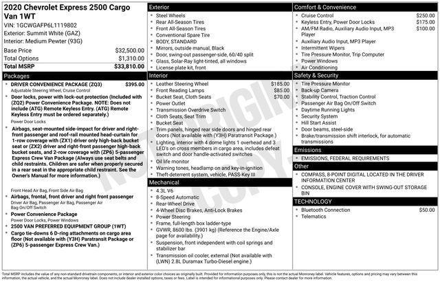 used 2020 Chevrolet Express 2500 car, priced at $13,995
