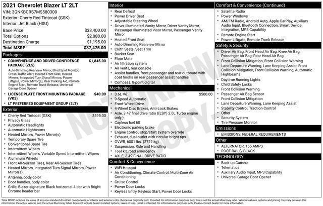 used 2021 Chevrolet Blazer car, priced at $19,995