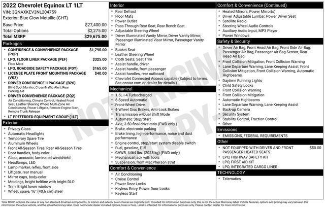 used 2022 Chevrolet Equinox car, priced at $19,995
