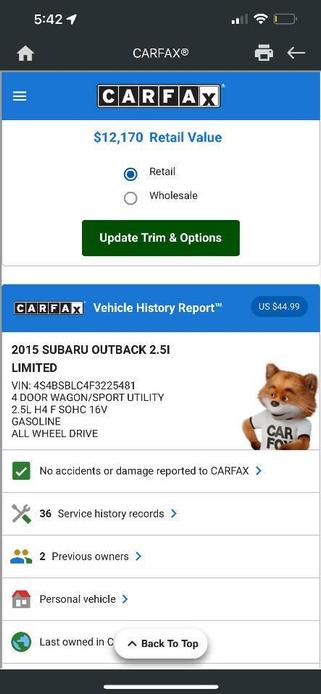 used 2015 Subaru Outback car, priced at $10,450